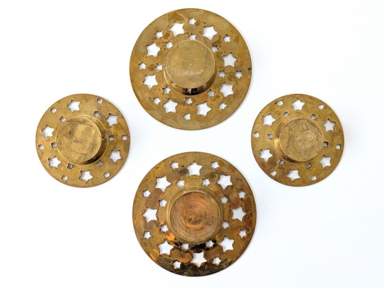 Image 1 of 4 X Tea Light Holders | Brass Stars Motive | Vintage Christmas Decor