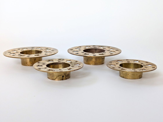 Image 1 of 4 X Tea Light Holders | Brass Stars Motive | Vintage Christmas Decor