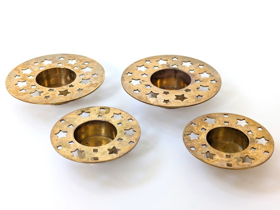 Image 1 of 4 X Tea Light Holders | Brass Stars Motive | Vintage Christmas Decor