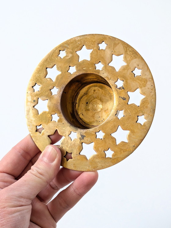 Image 1 of 4 X Tea Light Holders | Brass Stars Motive | Vintage Christmas Decor