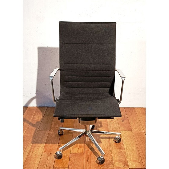 Image 1 of Vintage aluminum and black chrome fabric armchair by Icf
