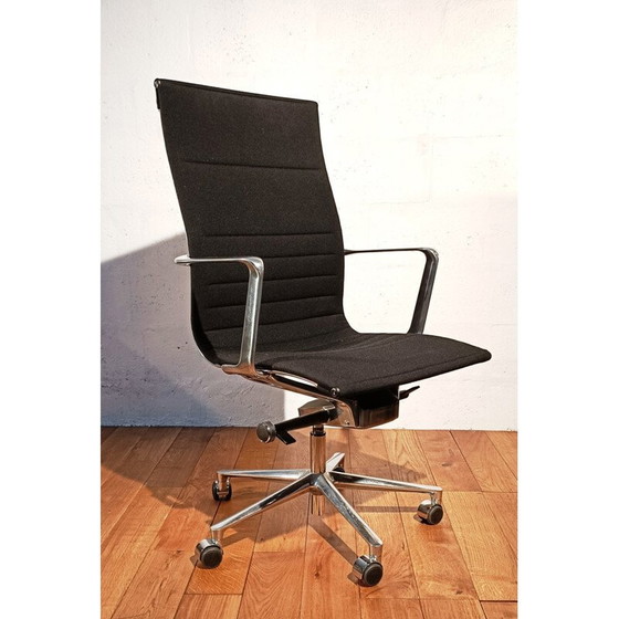 Image 1 of Vintage aluminum and black chrome fabric armchair by Icf
