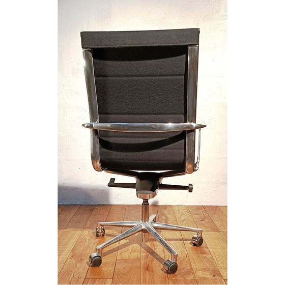 Image 1 of Vintage aluminum and black chrome fabric armchair by Icf