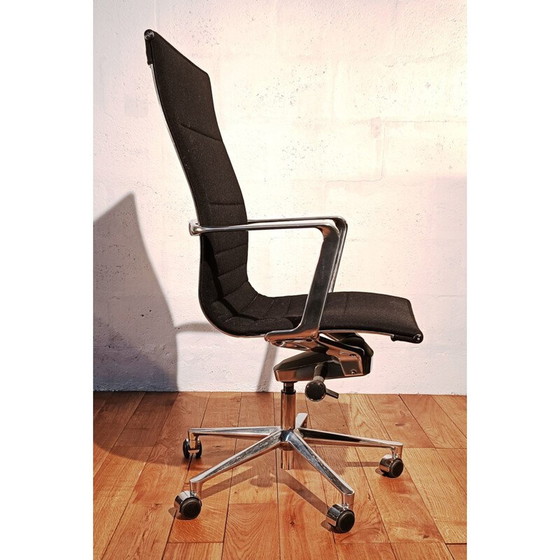 Image 1 of Vintage aluminum and black chrome fabric armchair by Icf