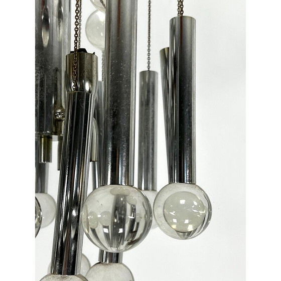Image 1 of Vintage chrome and glass chandelier for Sciolari, Italy 1960