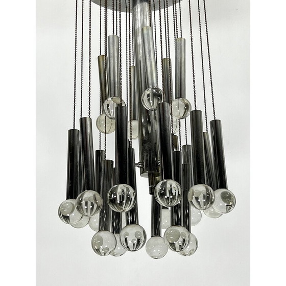 Image 1 of Vintage chrome and glass chandelier for Sciolari, Italy 1960