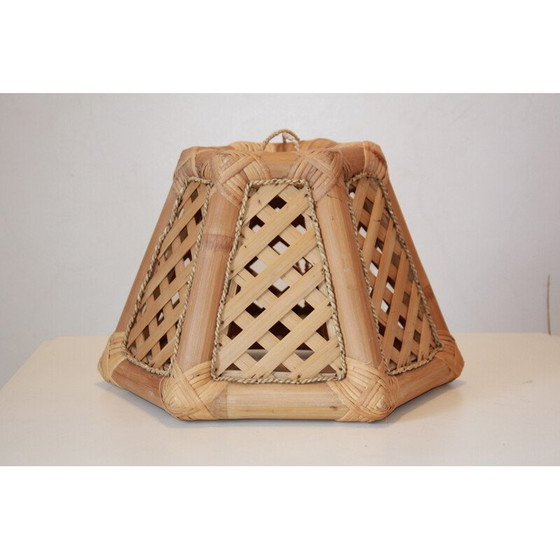 Image 1 of Lampada a sospensione vintage in bambù e legno, anni '70