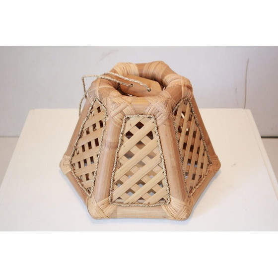 Image 1 of Lampada a sospensione vintage in bambù e legno, anni '70