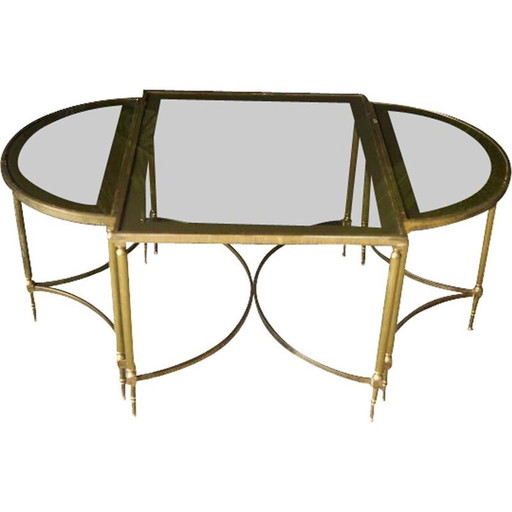 Vintage brass and glass nesting table, France 1970