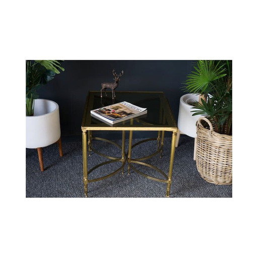 Vintage brass and glass nesting table, France 1970