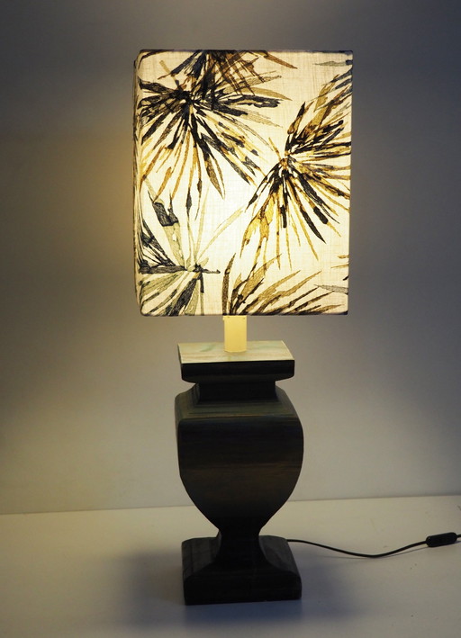 Large Wood Table Lamp  / Sanderson Fabric