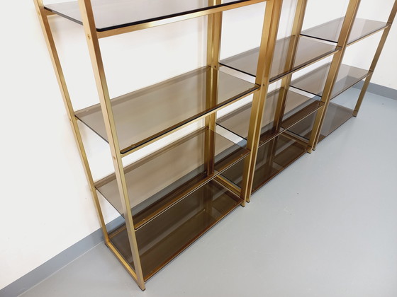 Image 1 of Artelano Vintage Bookshelves in Gilded Metal and Smoked Glass from the 70s, 3 Independent Parts