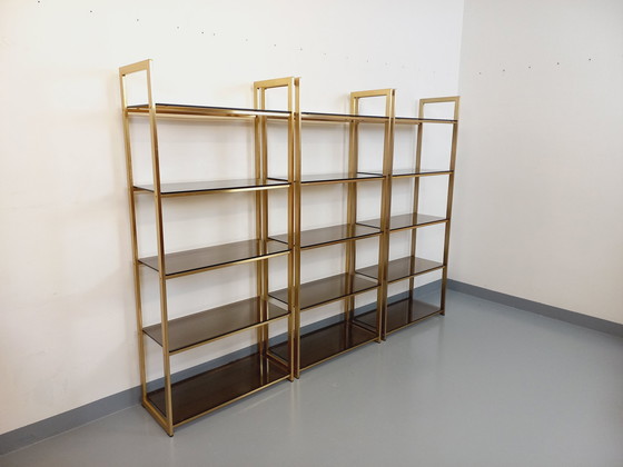 Image 1 of Artelano Vintage Bookshelves in Gilded Metal and Smoked Glass from the 70s, 3 Independent Parts