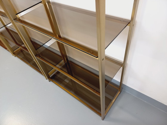 Image 1 of Artelano Vintage Bookshelves in Gilded Metal and Smoked Glass from the 70s, 3 Independent Parts