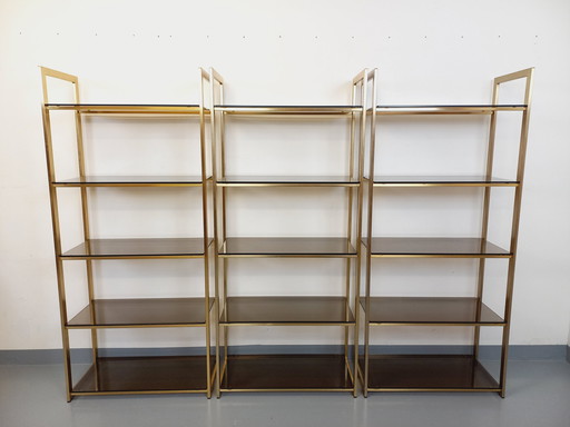Artelano Vintage Bookshelves in Gilded Metal and Smoked Glass from the 70s, 3 Independent Parts