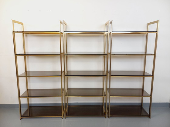 Image 1 of Artelano Vintage Bookshelves in Gilded Metal and Smoked Glass from the 70s, 3 Independent Parts