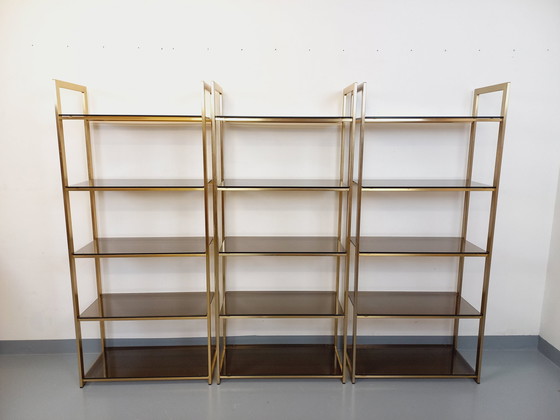 Image 1 of Artelano Vintage Bookshelves in Gilded Metal and Smoked Glass from the 70s, 3 Independent Parts