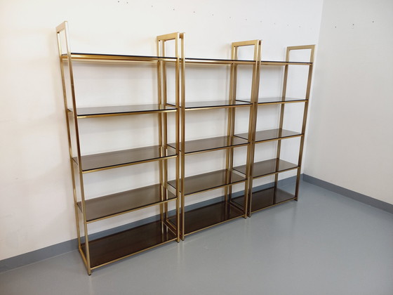 Image 1 of Artelano Vintage Bookshelves in Gilded Metal and Smoked Glass from the 70s, 3 Independent Parts