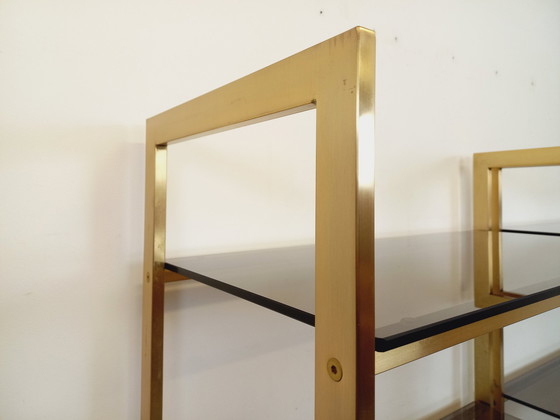 Image 1 of Artelano Vintage Bookshelves in Gilded Metal and Smoked Glass from the 70s, 3 Independent Parts