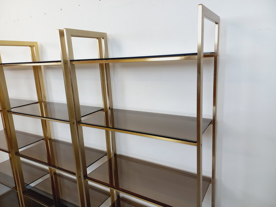 Image 1 of Artelano Vintage Bookshelves in Gilded Metal and Smoked Glass from the 70s, 3 Independent Parts