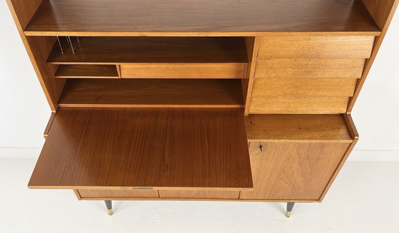 Image 1 of Teak Veneer Secretaire Bookcase Sideboard