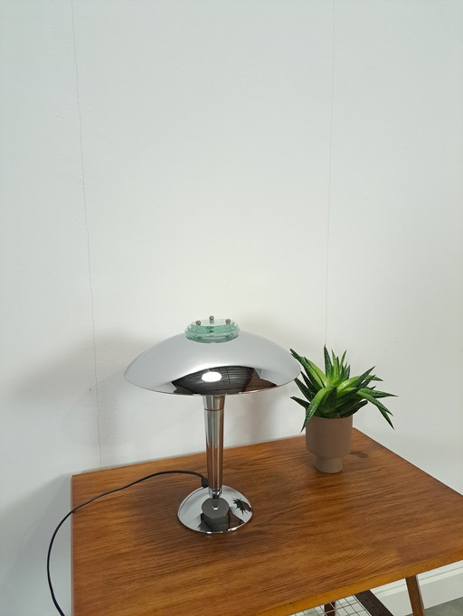 Lampe chromée avec détails en verre, lampe de table