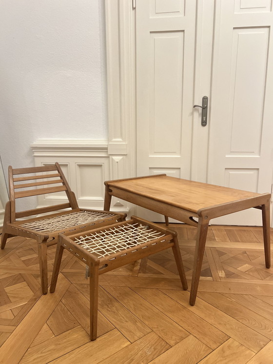 Image 1 of Heinz Heger Hunting Chair 60s DDR Set: armchair, stool, table incl. cushions (original)