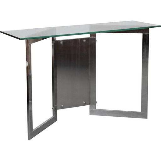 Consola vintage en metal cromado y cristal, 1970