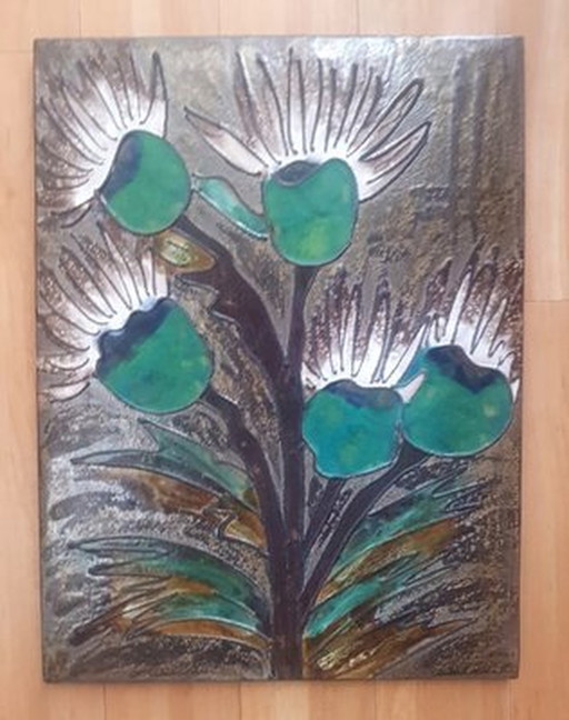 Mid-Century Keramik Mural With Thistles From Ruscha