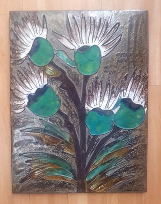 Image 1 of Mid-Century Keramik Mural With Thistles From Ruscha