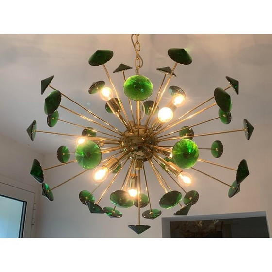 Image 1 of Lámpara de araña italiana hecha a mano de cristal estilo Murano Sputnik multicolor