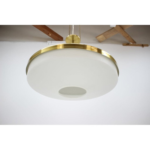 Vintage pendant light in brass and glass by Napako,1970 