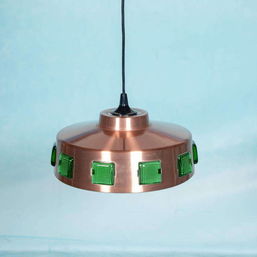 Space age pendant lamp colored glass, Vintage Scandinavian lamp