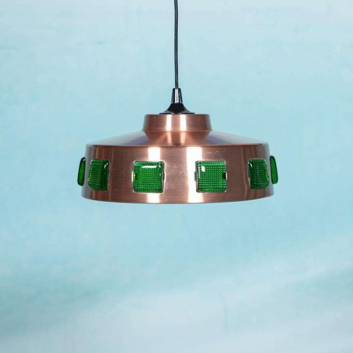 Space age pendant lamp colored glass, Vintage Scandinavian lamp