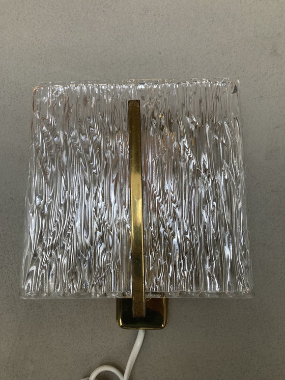 Image 1 of Brass Wall Light/ 1970s/Square Ice Glass