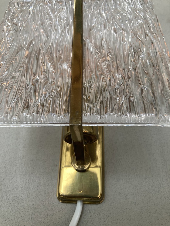 Image 1 of Brass Wall Light/ 1970s/Square Ice Glass