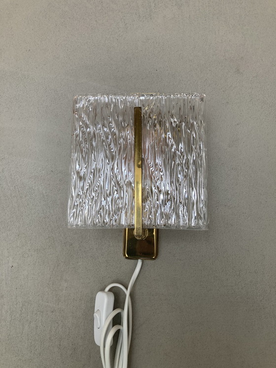 Image 1 of Brass Wall Light/ 1970s/Square Ice Glass