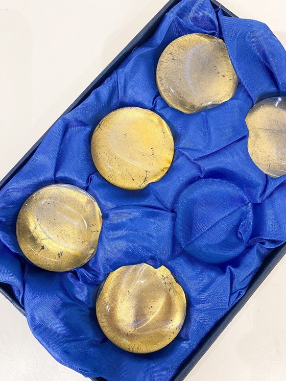 Image 1 of Set Of 6 Glass Pebbles Cutlery Holders In Murano Glass Encrusted With Gold Powder