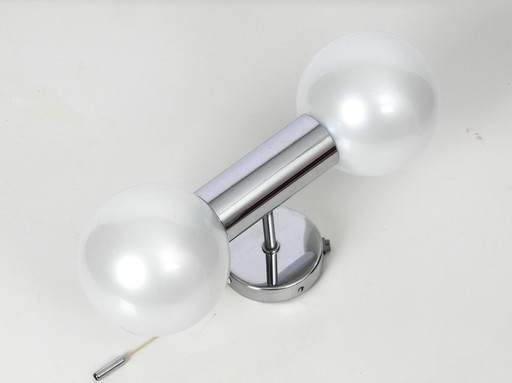 Original Staff Motoko Ishii 1970s chrome wall lamp with pearly shimmering white glass balls