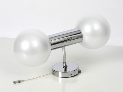 Original Staff Motoko Ishii 1970s chrome wall lamp with pearly shimmering white glass balls