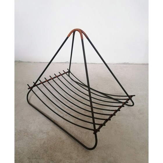 Image 1 of Vintage iron and rattan magazine rack, 1950-1960s