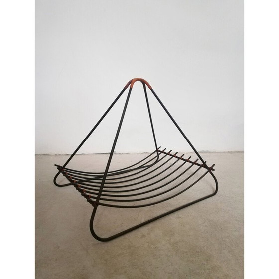 Image 1 of Vintage iron and rattan magazine rack, 1950-1960s
