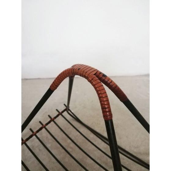 Image 1 of Vintage iron and rattan magazine rack, 1950-1960s