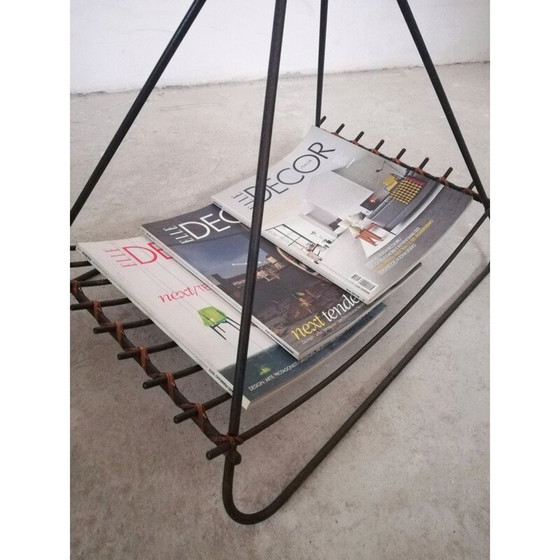 Image 1 of Vintage iron and rattan magazine rack, 1950-1960s