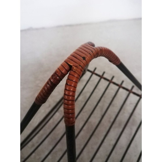 Image 1 of Vintage iron and rattan magazine rack, 1950-1960s