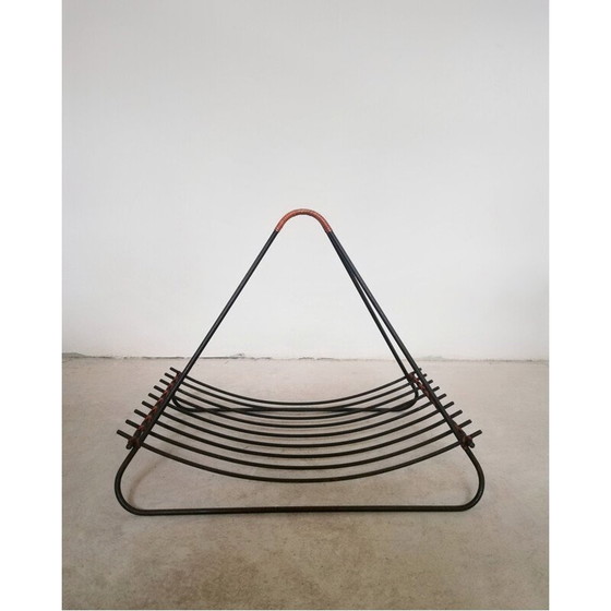 Image 1 of Vintage iron and rattan magazine rack, 1950-1960s
