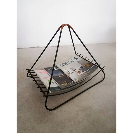 Image 1 of Vintage iron and rattan magazine rack, 1950-1960s