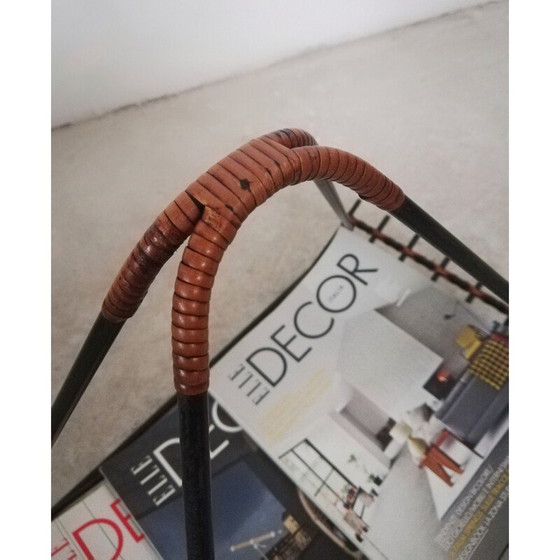 Image 1 of Vintage iron and rattan magazine rack, 1950-1960s