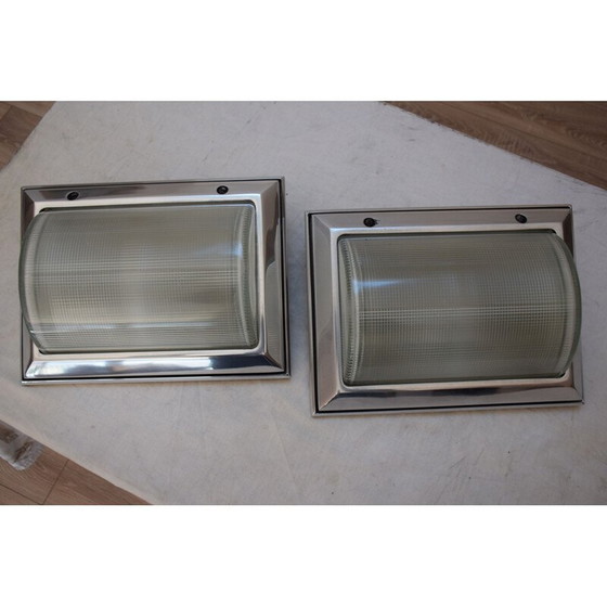 Image 1 of Pair of vintage chrome-plated metal boat sconces, 1930