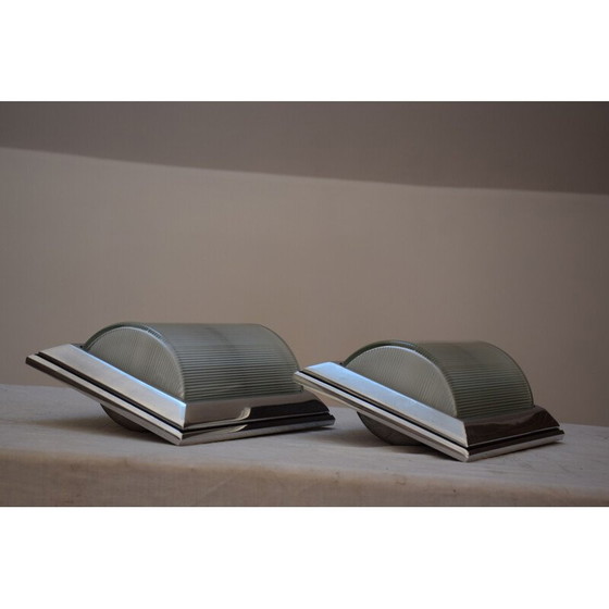 Image 1 of Pair of vintage chrome-plated metal boat sconces, 1930